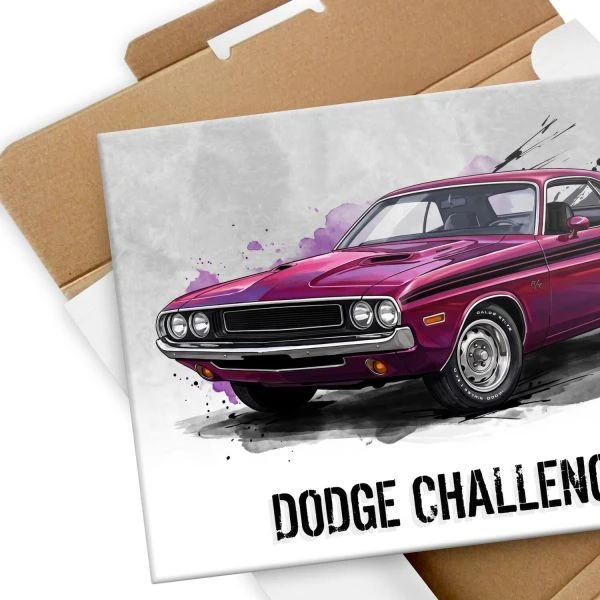 Tablica metalowa z grafika Dodge Challenger R/T pudelko